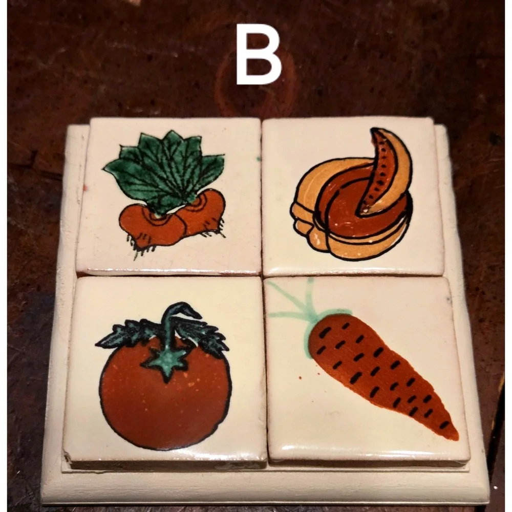 Vintage Hand Painted Ceramic Tile Coaster Fruit Vegetable Folk Art Your Choice